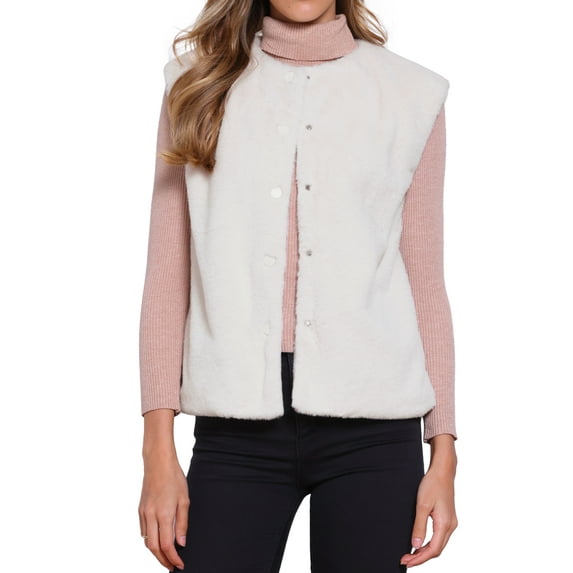 INSPIRE CHIC Faux Fur Vest for Women's Button Down Sleeveless Open Front Winter Vests Jacket 2025 XL Apricot