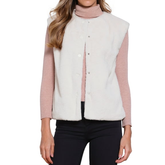 INSPIRE CHIC Faux Fur Vest for Women's Button Down Sleeveless Open Front Winter Vests Jacket 2025 XS Apricot
