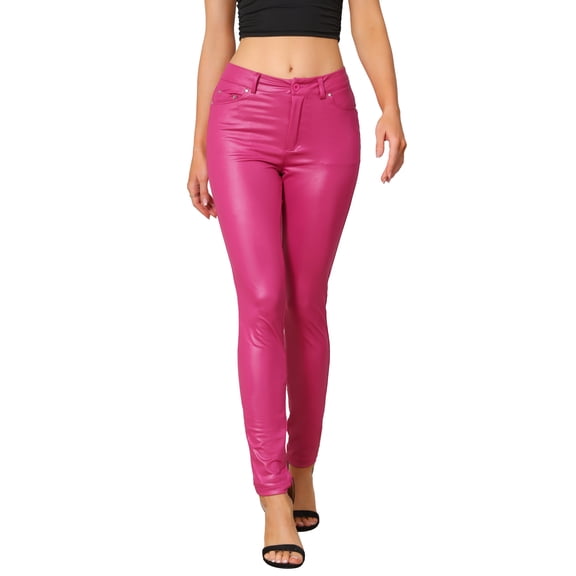 CURVY GLAM Faux Leather Pants for Women's High Waist Stretchy Slim Fit Motorcycle Legging Pants L Hot Pink