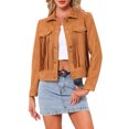 thumbnail image 1 of INSPIRE CHIC Faux Suede Fringe Jacket for Women's Button Down Long Sleeve Western Vintage Jackets S Camel Brown, 1 of 6