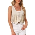 thumbnail image 1 of INSPIRE CHIC Faux Suede Fringe Vest for Women's Button Down 70S Vintage Sleeveless Cropped Tassel Waistcoat S Beige, 1 of 6
