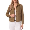 thumbnail image 1 of INSPIRE CHIC Faux Suede Jacket for Women's Button Down Point Collar Pockets Fall Winter Cropped Jacket XS Brown, 1 of 6