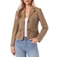 thumbnail image 1 of INSPIRE CHIC Faux Suede Jacket for Women's Notched Lapel Button Down Pockets Slim Fall Winter Cropped Blazer S Brown, 1 of 6
