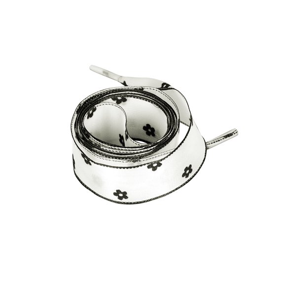 INSPIRE CHIC Flat Shoe Laces Snow Yarn Silk Ribbon Shoelaces Fashion Soft Shoestrings for Sneakers 2 Pairs White-Floral 130cm/51.2"