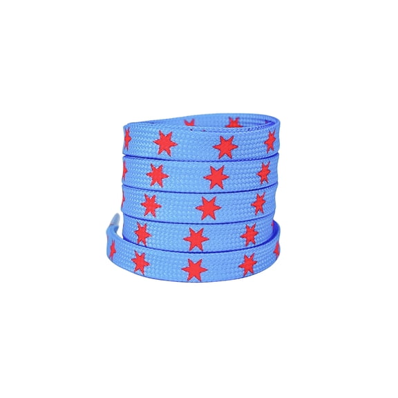 INSPIRE CHIC Flat Shoelaces Colored Star Patterned Printed Shoe Laces for Sneakers Boots Sport Shoes 1 Pair Light Blue-Red Star 140cm/55.1"