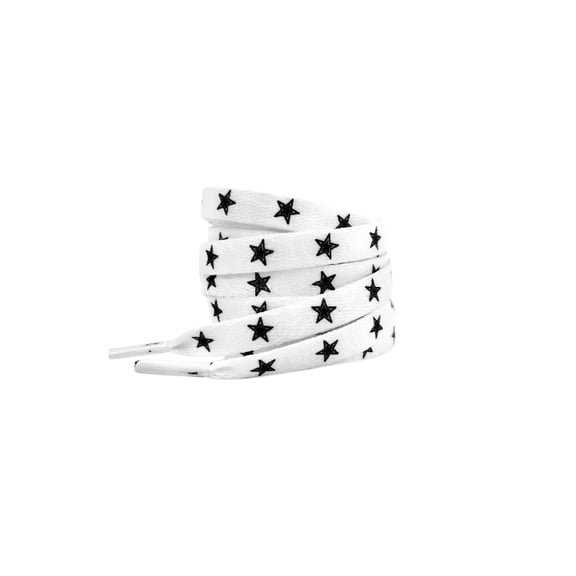 INSPIRE CHIC Flat Shoelaces Colored Star Patterned Printed Shoe Laces for Sneakers Boots Sport Shoes 1 Pair White-Black Star 140cm/55.1"