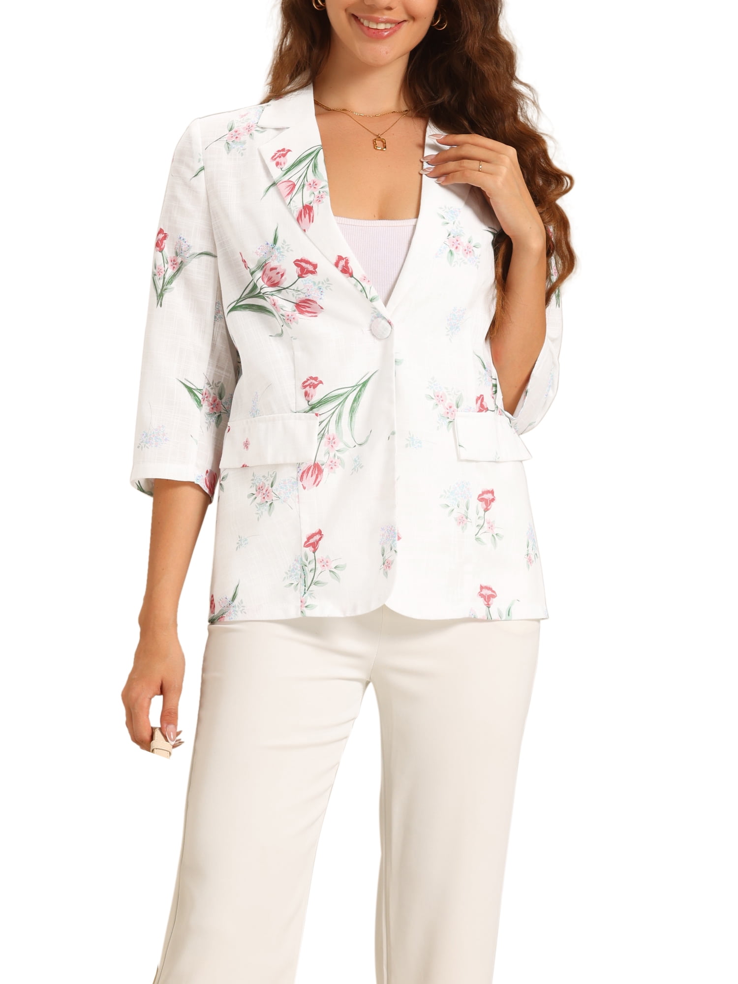 INSPIRE CHIC Floral Blazer for Women's 3/4 Sleeve Notch Lapel ...