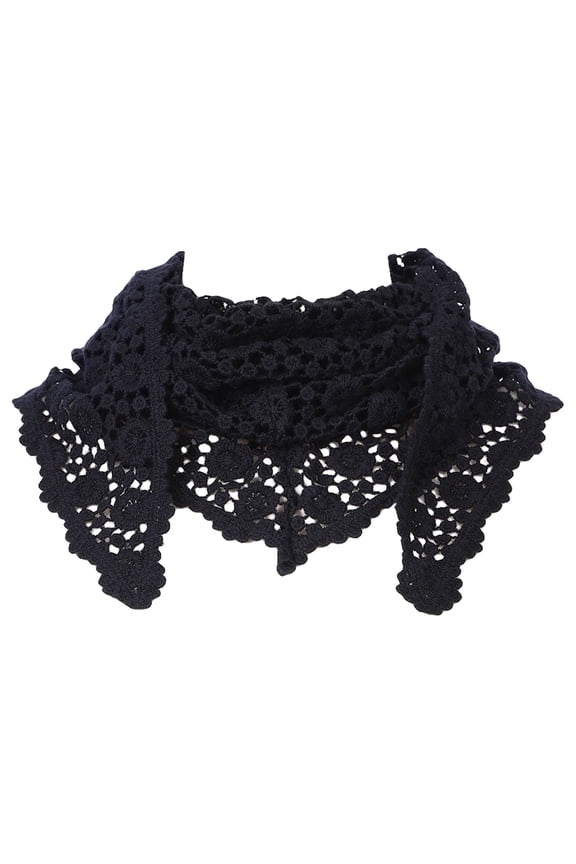 Floral Cotton Crochet Mantilla Scarves, Little Shawl Cape Triangle Head Covering Church Veil for Mass Wedding 43.3x15.7" Black
