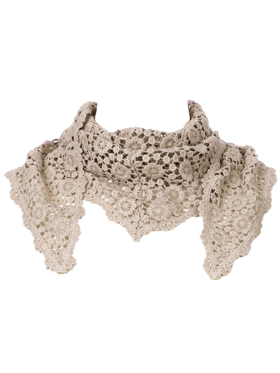 Halloween Floral Cotton Crochet Mantilla Scarves Little Shawl Cape Triangle Head Covering Church Veil for Mass Wedding 43.3x15.7" Camel