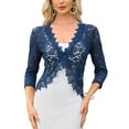 thumbnail image 1 of Floral Lace Shrugs for Women's Evening 3/4 Sleeves Formal Elegant Bolero Cardigan S Gray Blue, 1 of 6
