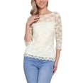 thumbnail image 1 of INSPIRE CHIC Women's Floral Lace Top 3/4 Sleeve Crew Neck Blouse XL Apricot, 1 of 6