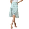 thumbnail image 1 of REFINED ATTIRE Floral Midi Skirt for Women's Summer Casual Ruffle Hem Tie Knot A-Line Flowy Skirts XS Green, 1 of 6