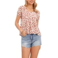thumbnail image 1 of INSPIRE CHIC Floral Babydoll Tops for Women's Pleated Scoop Neck Cute Shirt Short Sleeve Casual Blouses XS Beige, 1 of 6