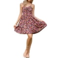 thumbnail image 1 of INSPIRE CHIC Floral Sundress for Womens Summer Spaghetti Straps Smocked Back A-Line Mini Dresses L Pink, 1 of 6