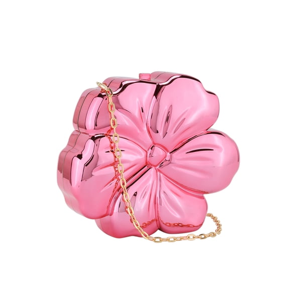 INSPIRE CHIC Flower Evening Bags Metallic Handbag Clutch Purses with Chain for Women Pink