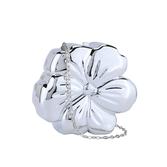 INSPIRE CHIC Flower Evening Bags Metallic Handbag Clutch Purses with Chain for Women Silver