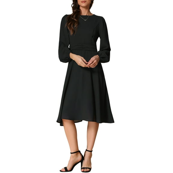 INSPIRE CHIC Women's Lantern Sleeve High Waist Maxi Wedding Guest Dress S Black