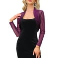thumbnail image 1 of Satin Shrug for Women's Evening Dresses Mesh Formal Coverup Open Front Long Sleeve Cropped Bolero L Purple, 1 of 5