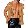 thumbnail image 1 of INSPIRE CHIC Men's Vests Tassel Fringe Retro Open Front Sleeveless Outerwear Vests S Brown, 1 of 6