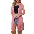 thumbnail image 1 of INSPIRE CHIC Fringe Vest for Women Faux Suede Sleeveless Cowgirl V Neck Button Down Western Long Cardigan Jacket S Pink, 1 of 6
