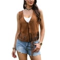 thumbnail image 1 of INSPIRE CHIC Fringe Vests for Women's Cowgirl Sleeveless Top Faux Suede Tassel Vest Top M Brown, 1 of 6