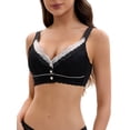 thumbnail image 1 of INSPIRE CHIC Women's Bras Front Closure for Lace Full Coverage V Neck Wirefree Adjustable Straps Soft XL Black, 1 of 4