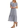 thumbnail image 1 of INSPIRE CHIC Women's Gingham Dress V Neck Short Sleeve Midi Dress XS Black Blue, 1 of 6