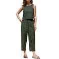 thumbnail image 1 of INSPIRE CHIC Gingham Pants Set for Women's 2 Piece Outfits Sleeveless Crop Top and Lounge Wide Leg Pants 2XL Army Green, 1 of 6