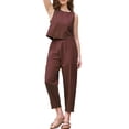 thumbnail image 1 of INSPIRE CHIC Gingham Pants Set for Women's 2 Piece Outfits Sleeveless Crop Top and Lounge Wide Leg Pants L Rust, 1 of 6