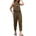 thumbnail image 1 of INSPIRE CHIC Gingham Pants Set for Women's 2 Piece Outfits Sleeveless Crop Top and Lounge Wide Leg Pants XL Dark Khaki, 1 of 6