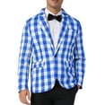 thumbnail image 1 of INSPIRE CHIC Men's Suit Gingham Plaid Single Breasted Regular Fit Notched Lapel Blazer XL Blue White, 1 of 5