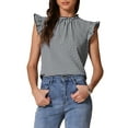 thumbnail image 1 of INSPIRE CHIC Gingham Plaid Top for Women's Mock Neck Cap Sleeves Ruffles Blouse XS Black, 1 of 6