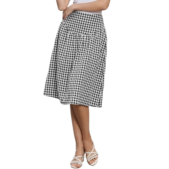 INSPIRE CHIC Gingham Skirt for Womens Summer Retro Below Knee Length Flared Skirts XS Black