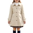 thumbnail image 1 of INSPIRE CHIC Girls' Halloween Winter Pea Coat Classic Lapel Collar Lightweight Warm Overcoat with Pockets for School & Parties 5-6 Years Beige, 1 of 5