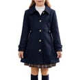 thumbnail image 1 of INSPIRE CHIC Girls' Halloween Winter Pea Coat Classic Lapel Collar Lightweight Warm Overcoat with Pockets for School & Parties 5-6 Years Dark Blue, 1 of 5