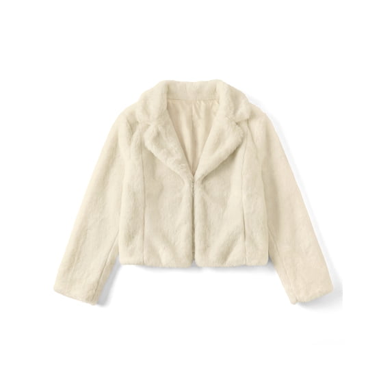 INSPIRE CHIC Girls Halloween Faux Fur Bolero Jacket Cropped Lapel Shrug Coat with Pockets Soft Fluffy Long Sleeve Outerwear for Parties & Winter 9-10 Years Apricot