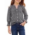 thumbnail image 1 of INSPIRE CHIC Girls Gingham Button Down Shirts V Neck 3/4 Sleeve Ruffle Cuff Kids Blouse Tops 5-12 Years 5-6 Years Black, 1 of 5