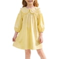 thumbnail image 1 of INSPIRE CHIC Halloween Girls Gingham Dress 3/4 Puff Sleeve Babydoll Shirt Dress with Doll Collar Loose Fit Fall Casual Dress for School & Parties 11-12 Years Yellow, 1 of 5