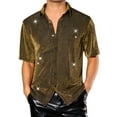 thumbnail image 1 of INSPIRE CHIC Glitter Sheer Shirt for Men's Shiny Mesh Short Sleeve Top Party Metallic Shirts S Golden, 1 of 5