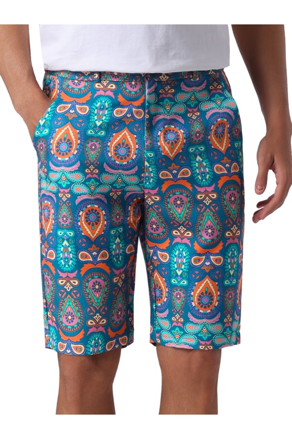 Graphic Printed Shorts for Mens Summer Retro Flat Front Boho Floral Shorts 32 Blue