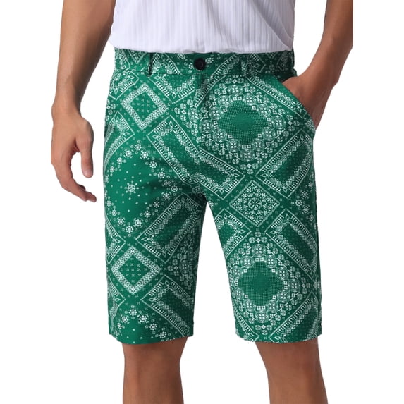 INSPIRE CHIC Graphic Printed Shorts for Mens Summer Retro Flat Front Boho Floral Shorts 32 Green