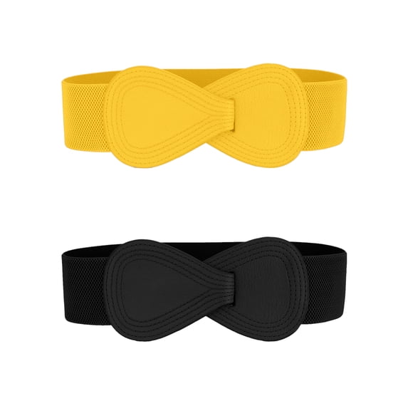INSPIRE CHIC Halloween 2Pcs Plus Size Interlock 8-shaped Faux Leather Buckle Elastic Waist Belt for Lady 27x2.36"(LxW) Black & Yellow