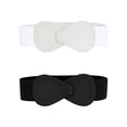 thumbnail image 1 of INSPIRE CHIC Halloween 2Pcs Plus Size Interlock 8-shaped Faux Leather Buckle Elastic Waist Belt for Lady 33.5x2.36"(LxW) Black & White, 1 of 7