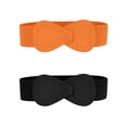 thumbnail image 1 of INSPIRE CHIC Halloween 2Pcs Plus Size Interlock 8-shaped Faux Leather Buckle Elastic Waist Belt for Lady 39.4x2.36"(LxW) Black & Orange, 1 of 7
