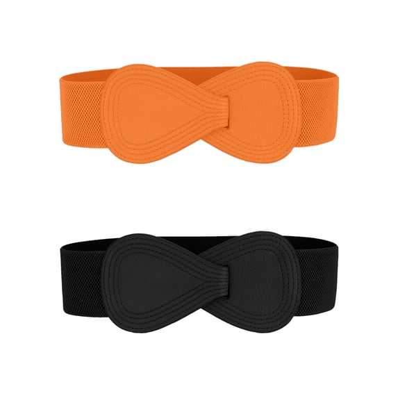 INSPIRE CHIC Halloween 2Pcs Plus Size Interlock 8-shaped Faux Leather Buckle Elastic Waist Belt for Lady 39.4x2.36"(LxW) Black & Orange