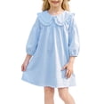 thumbnail image 1 of INSPIRE CHIC Halloween Girls Gingham Dress 3/4 Puff Sleeve Babydoll Shirt Dress with Doll Collar Loose Fit Fall Casual Dress for School & Parties 5-6 Years Blue, 1 of 5