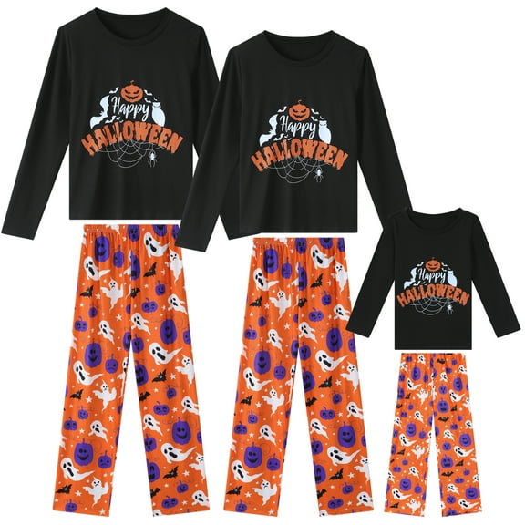 INSPIRE CHIC Halloween Matching Cute Pumpkin Print Long Sleeve Top with Pants Family Pajama Sets L Orange Men