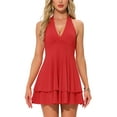 thumbnail image 1 of INSPIRE CHIC Halter Dress for Women's Party Deep V Neck Backless Layer Mini Dresses M Red, 1 of 6