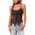 thumbnail image 1 of INSPIRE CHIC Halter Top for Women Mesh Tank Tops Camisoles Y2K Party Going Out Outfits S Brown, 1 of 6