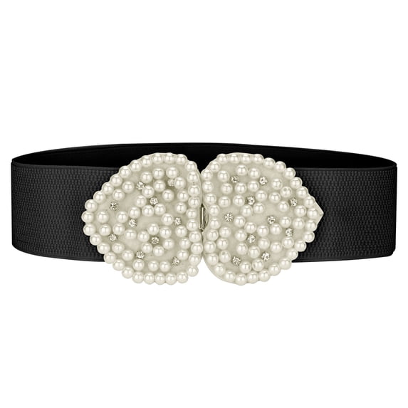 INSPIRE CHIC Heart Shape Design Faux Pearl Rhinestone Decor Waist Belts for Women One Size Black